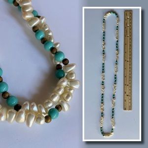 Pearl and turquoise bead long necklace vintage